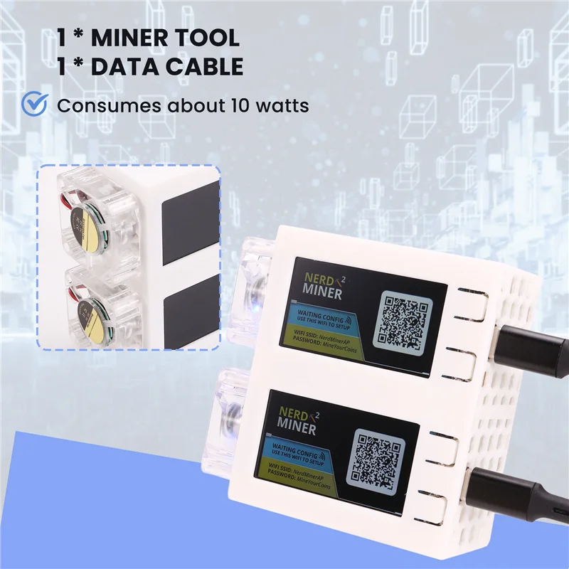 

TA-Nerdminer V2 Miner 78KH/S*2 Двойной экран BTC Solo Lottery Miner Bitcoin Nerd Miner Lotto Miner со светящимся вентилятором B