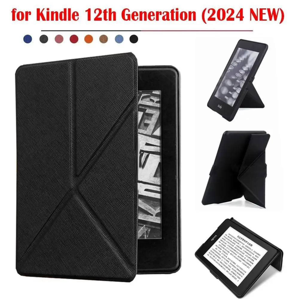 Auto Sleep/Wake Custodia per e-Reader da 6 pollici Supporto multi-pieghevole in pelle Guscio protettivo antigraffio per Kindle 2024 (sima generazione)