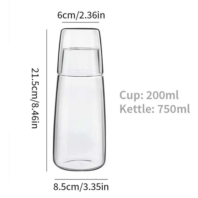 NONE 750/850ml Glas Teekanne Set heißes kaltes Wasser Krug transparente Wasser karaffe mit Becher Glas Tasse Home Nacht Wasserkocher 7