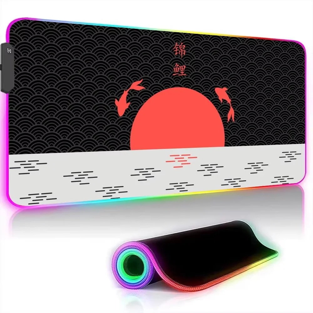 

Japanese-style Red moon and Koi fish RGB Mouse Pad Desk Mat Gaming mat pc accessories Mouse carpet LED glow Gaming mouse pad