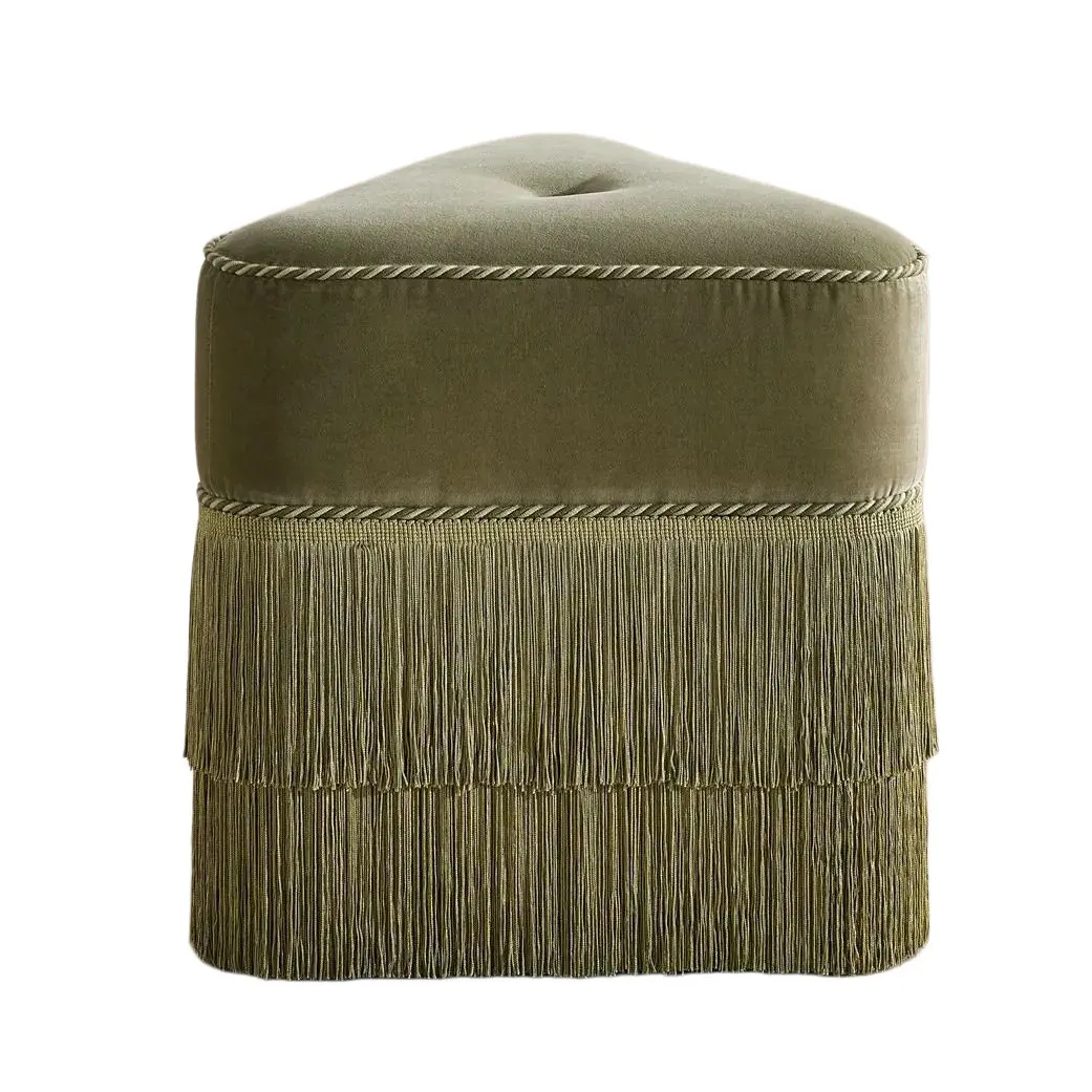 #Vintage Style Living Room Velvet Triangular Pouf Ottoman with Tassel Bathroom Seating Stool Bedroom Fringe Footstool for Makeup