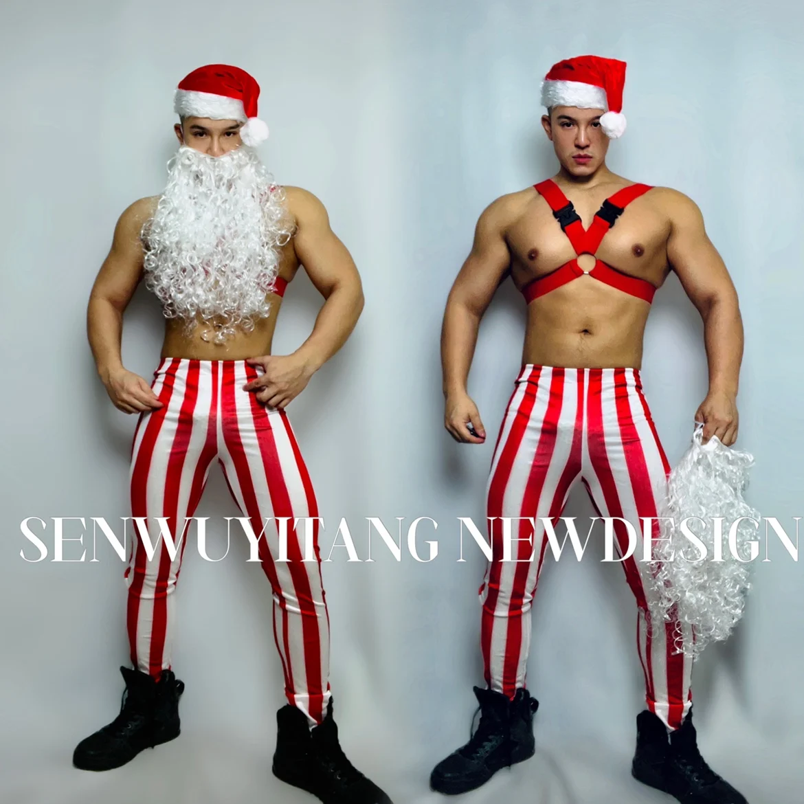 New Bar Gogo Performance Clothes for Men and Women Santa Claus Beard Red Nightclub DS Atmosphere Interactive Clothes Set