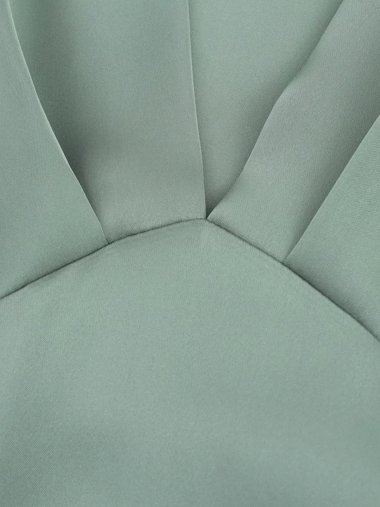 เดรสผ้าไหมซาตินทรงเข้ารูป คอวี แขนสั้น ดีไซน์จีบระบาย สไตล์ลำลอง สำหรับผู้หญิง ฤดูใบไม้ผลิ/ฤดูร้อน