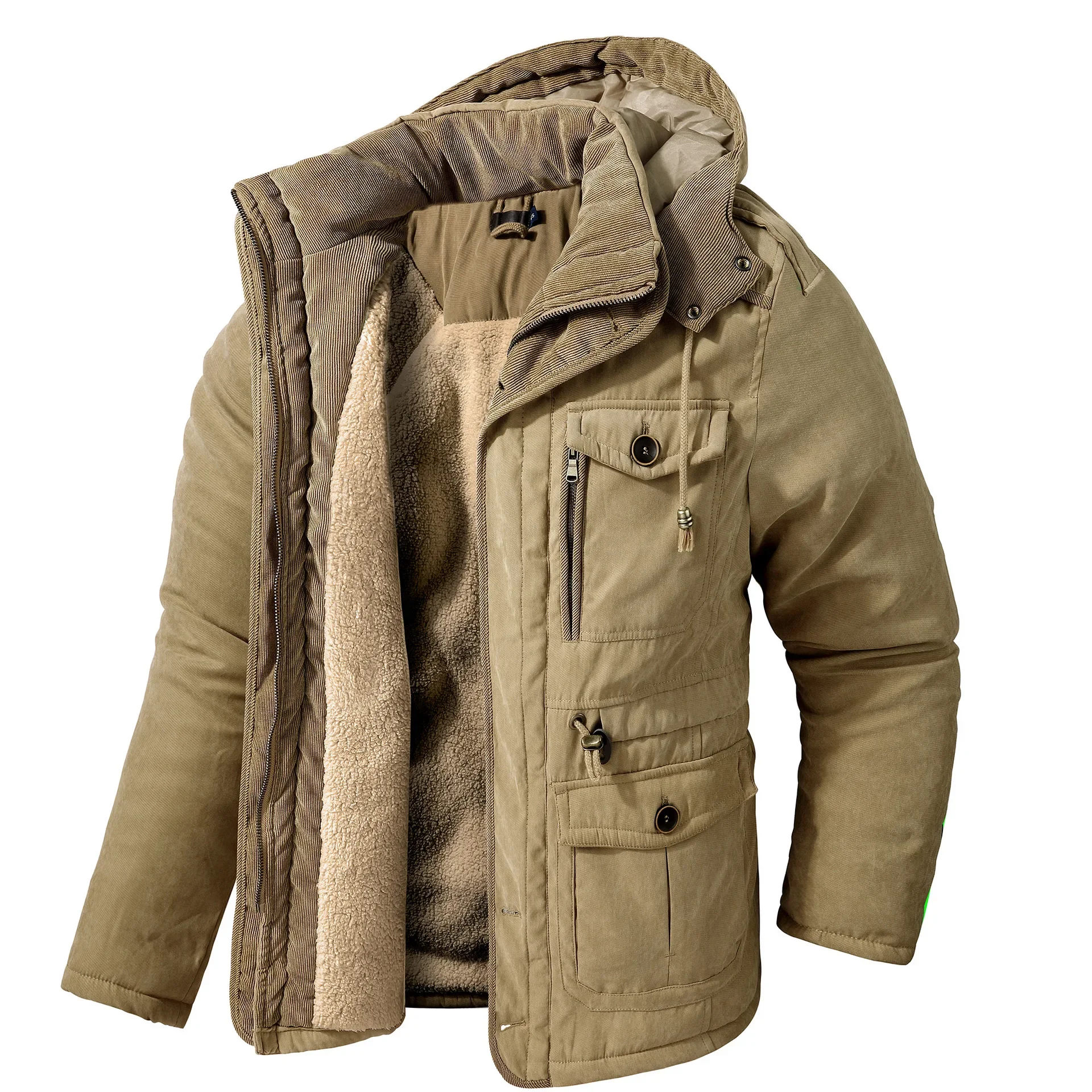 Thick Hooded Parka Coat Mens Fur Linner Outerwear Casual Cotton Padded Jacket Winter Fleece Parkas Men Warm Windproof Jackets