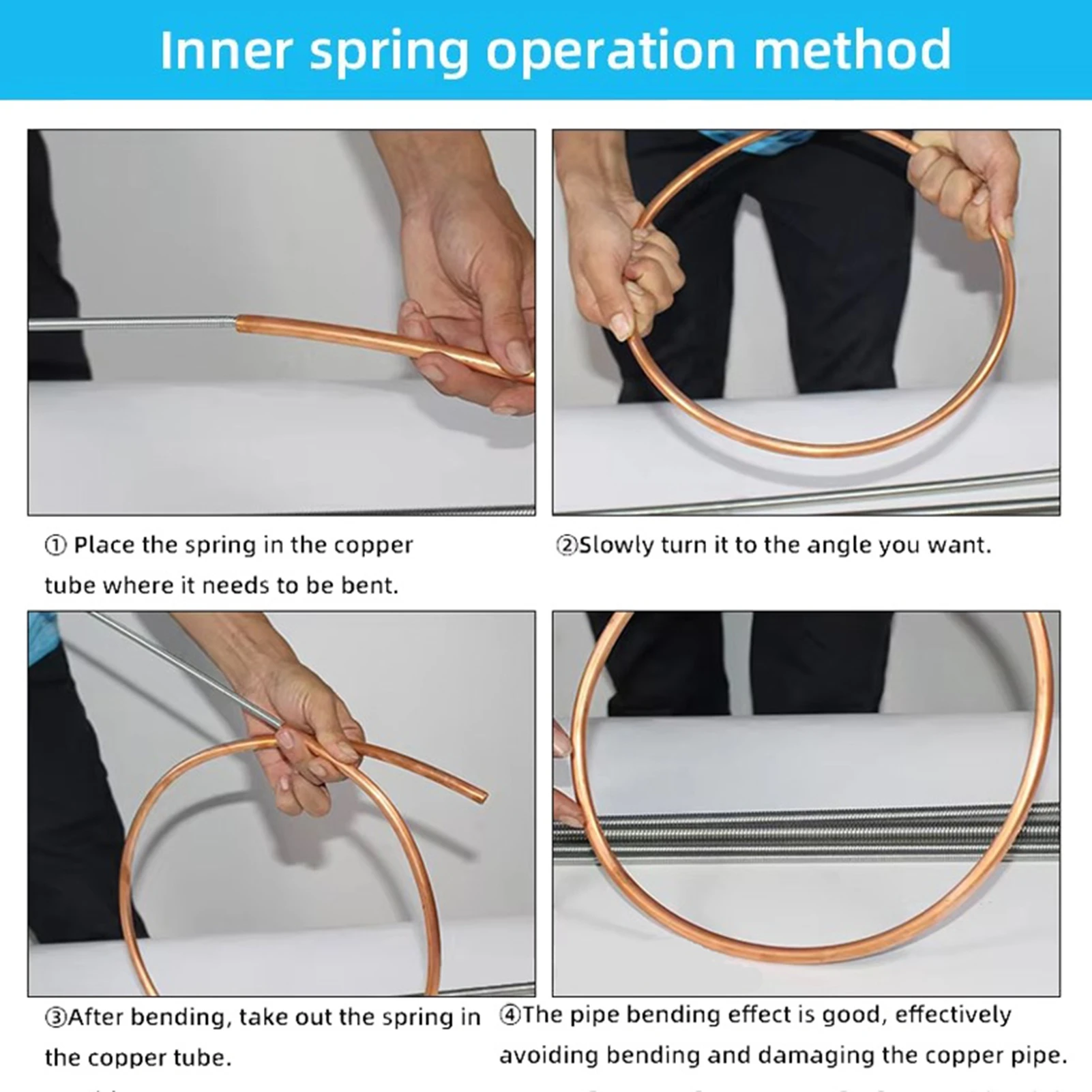 Internal Tube Spring Bender 1/4in 3/8in 1/2in 5/8in 3/4in 1100mm Length Inside Tube Bending Spring for Copper Aluminum Pipe