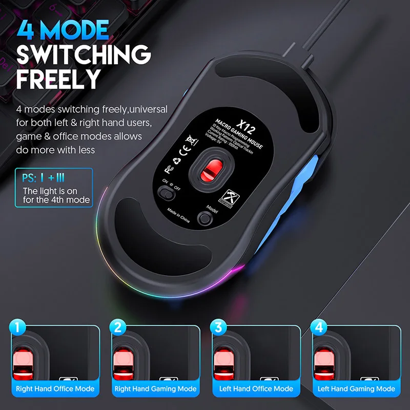 Mouse da gioco cablato ergonomico retroilluminato RGB 12800 DPI 10 pulsanti programmabili Mouse da gioco ambidestro cablato per Deaktop/laptop