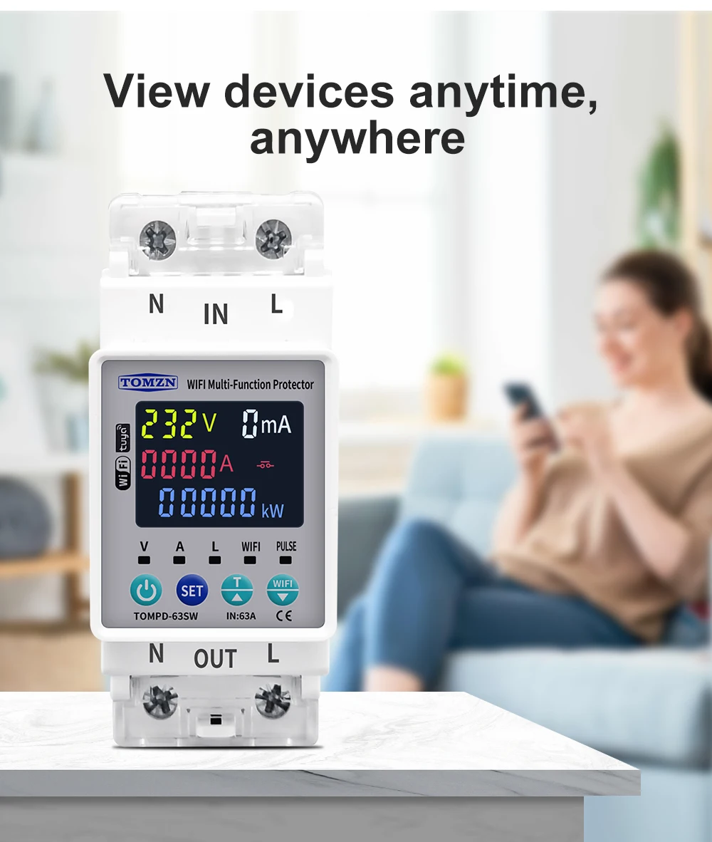TOMZN 2P 63A 110V 220V Smart Life WLAN-Schalter mit kWh-Messung, Leistungsschalter mit Timer, Spannungs-, Strom- und Leckageschutz – Detail 10