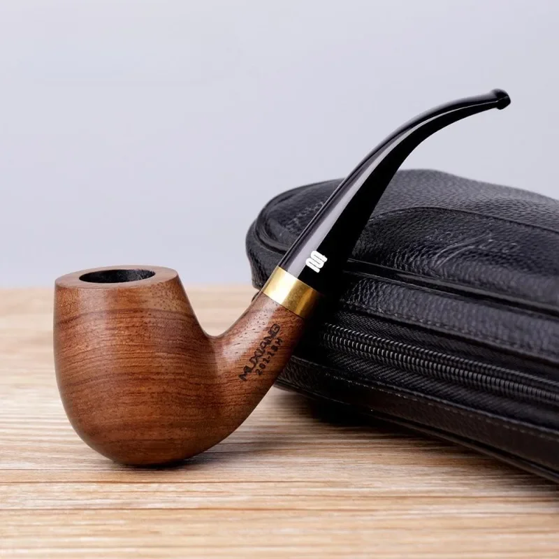 

Classic Rosewood Smoking Pipe Filter Bent Tobacco Gold Ring Wood Pipe High Quality Smoke Pipe Accessory