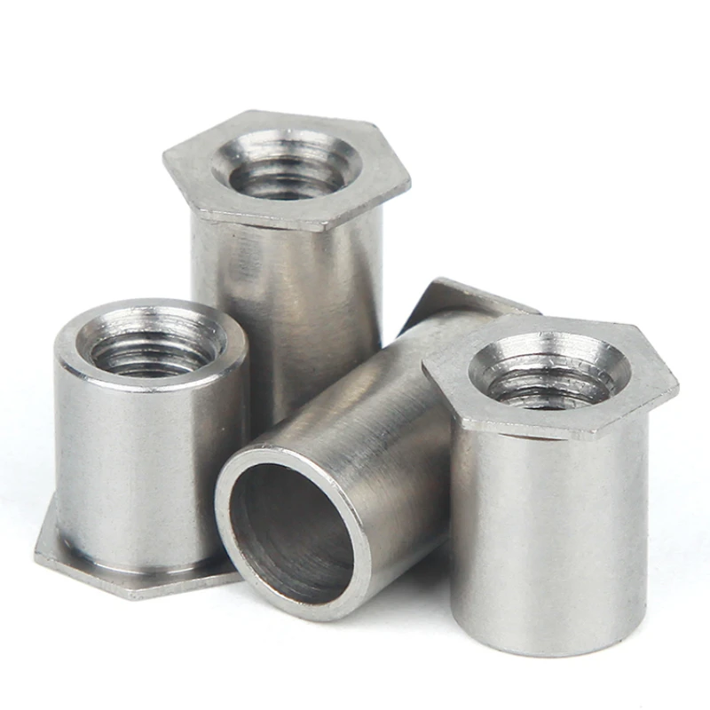 5pcsM2M2.5M3M4M5M6 304 Stainless Steel Pressure Riveting Flat Head Thread Rivet Insert Nut Cap Pressure Riveting Nut Through Hol