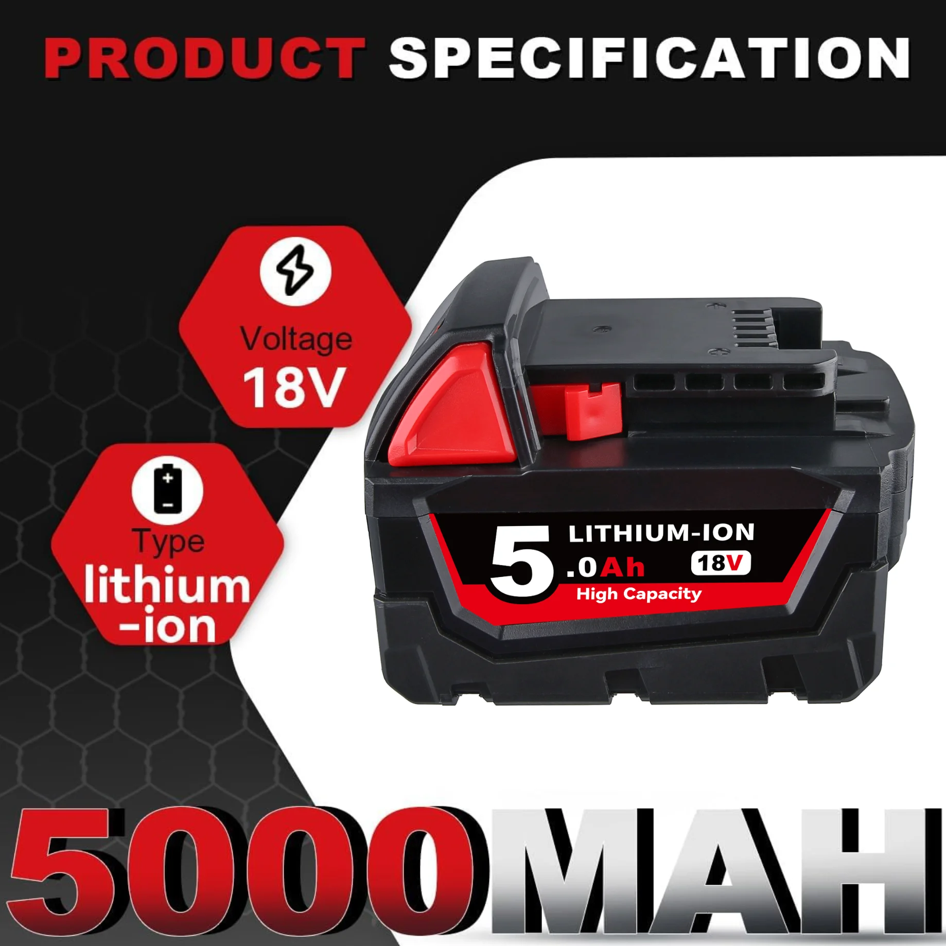 Baterie VINIDA M18 5.0Ah Náhrada za akumulátorové elektrické nářadí Milwaukee M-18 Lithium-iontová baterie Pin - náhled 2