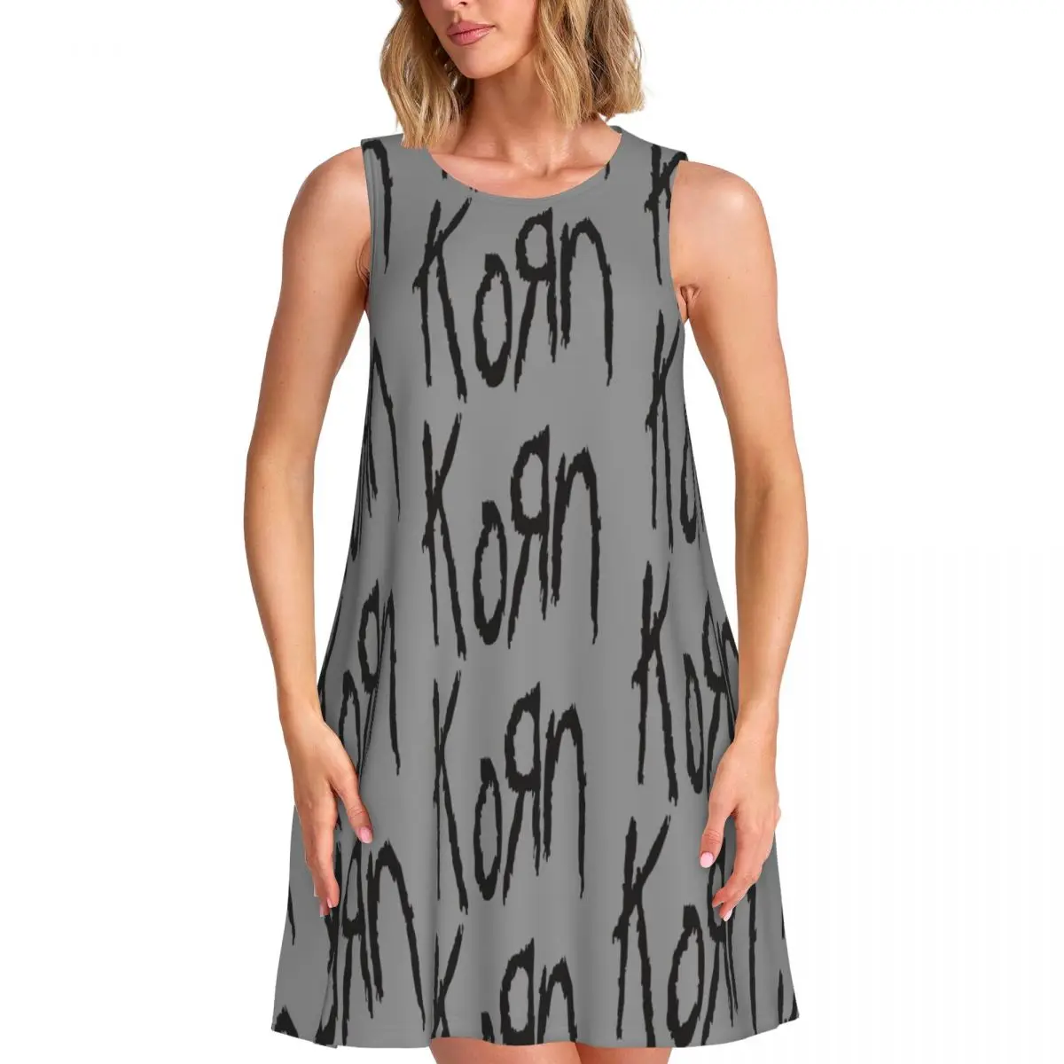 

Custom Korns Heavy Metal Music Hard Rock Roll Sleeveless Dress 3D Print Band Vacations Travels Sleeveless Beach Dresses Dress