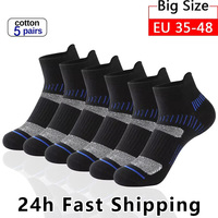 2024 New Men Ankle Socks 5 Pair High Quality Cotton Athletic Cushioned Breathable Casual Sports Socks Male Short Socks Size35-48