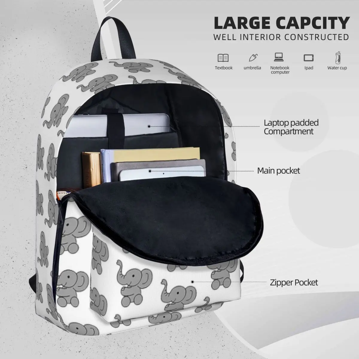 Mochila de elefante de grande capacidade Saco de livro de estudante Saco de ombro Mochila portátil impermeável Saco de escola para crianças