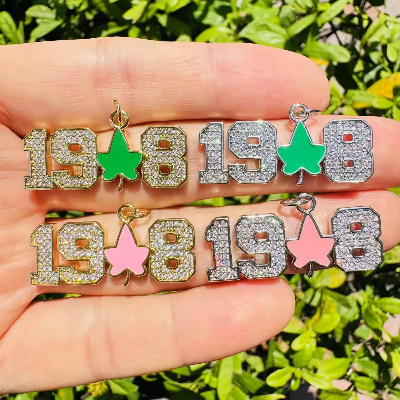 5Pcs/Lot Sparkle Cz Pave Charm Jewelry 1908 Ivy leaf for Bracelets Hand Crafting Accessories Making