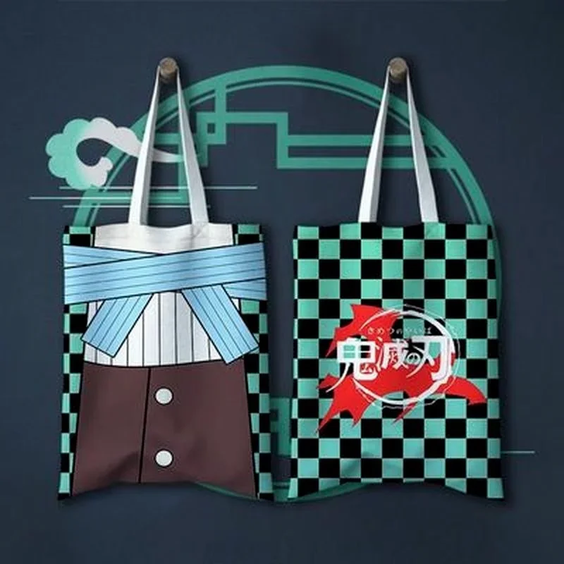 Anime Shopper Bag Anime Shopping Bags Kimetsu No Yaiba Canvas Tote Bag Handbags Harajuku Shoulder Bags Gift