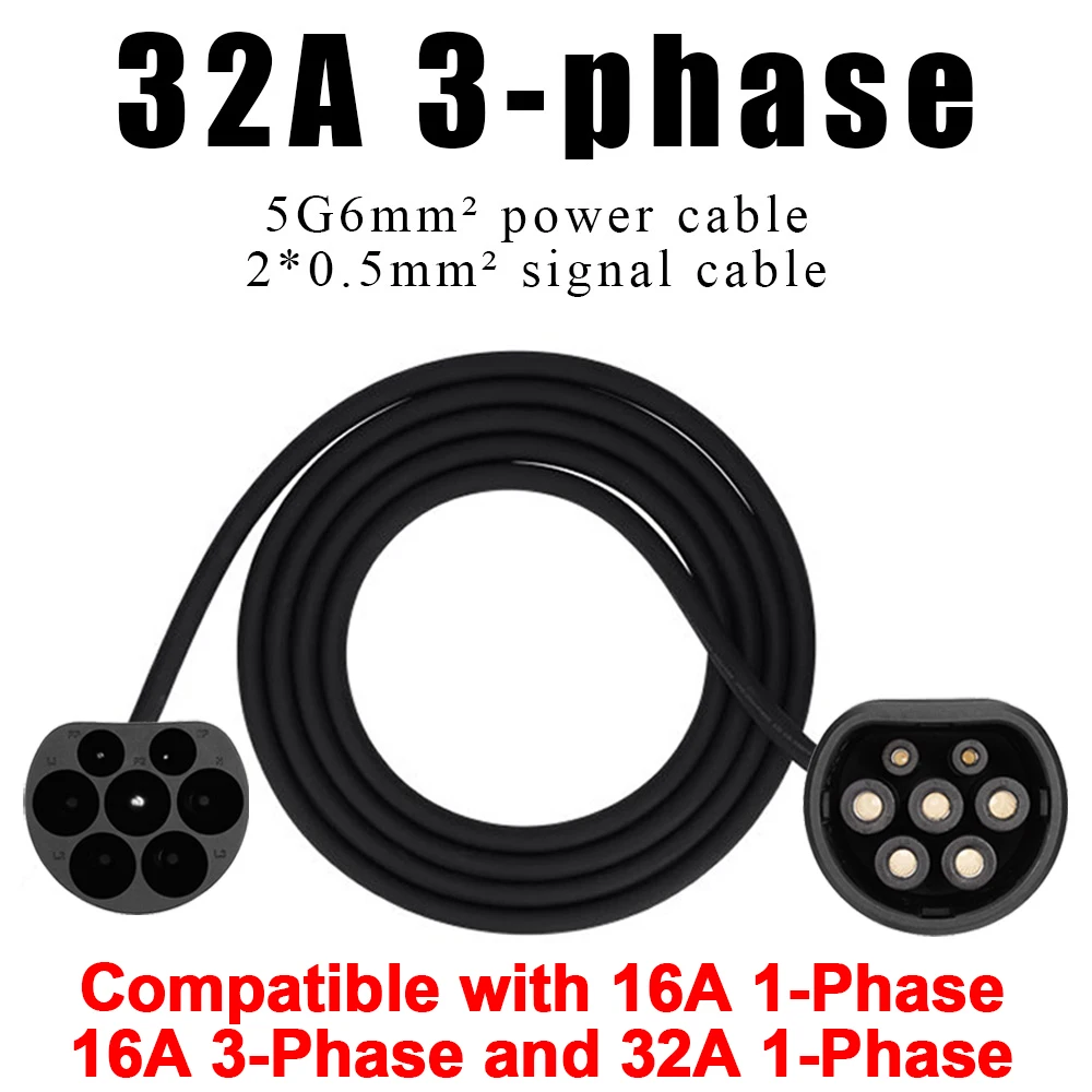

32A 3Phase 22kw 5Mhousehold Automobile Ac New Energy Car Vehicle Charging Pile Storage Type 2 Ev Connectors Charging Cable