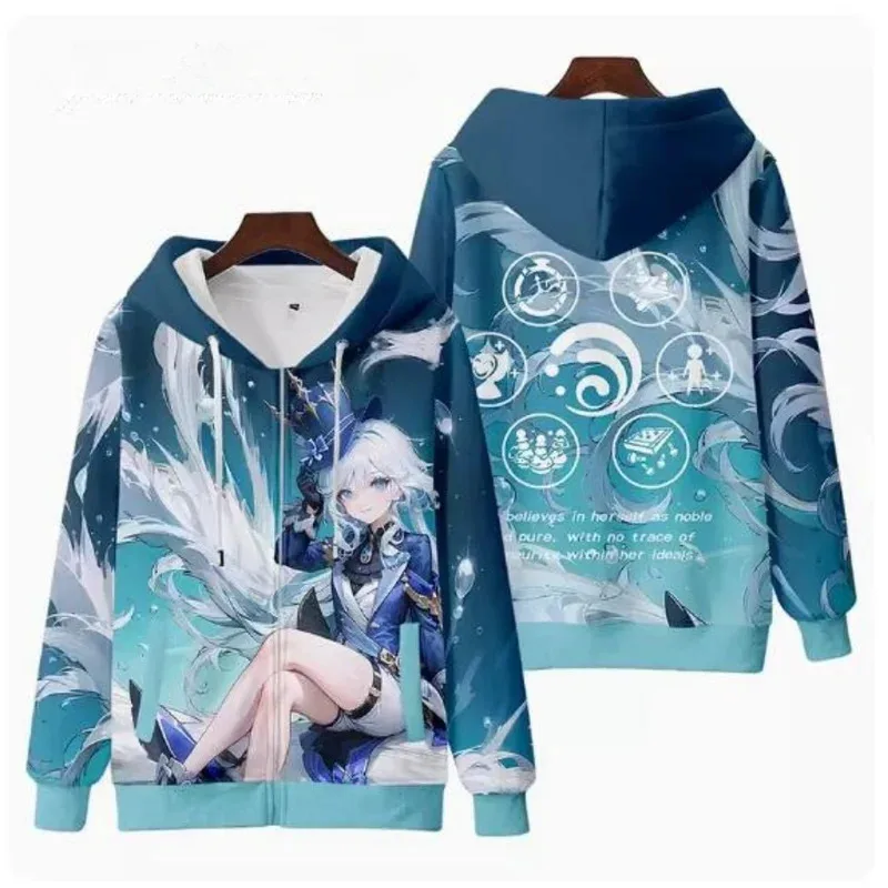 

qq023Аниме Genshin Impact Furina Focalors 3D принт женская/мужская толстовка с капюшоном уличная одежда пуловер в стиле хип-хоп куртка с капюшоном косплей