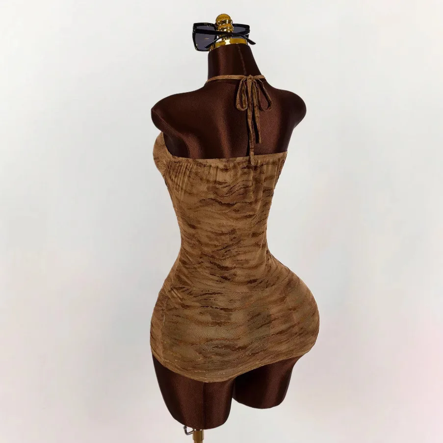 American Personalized Fashion Retro Short Hip Skirt Niche Sexy Backless Sleeveless Design Halter Dress for Women Hot girl sexy
