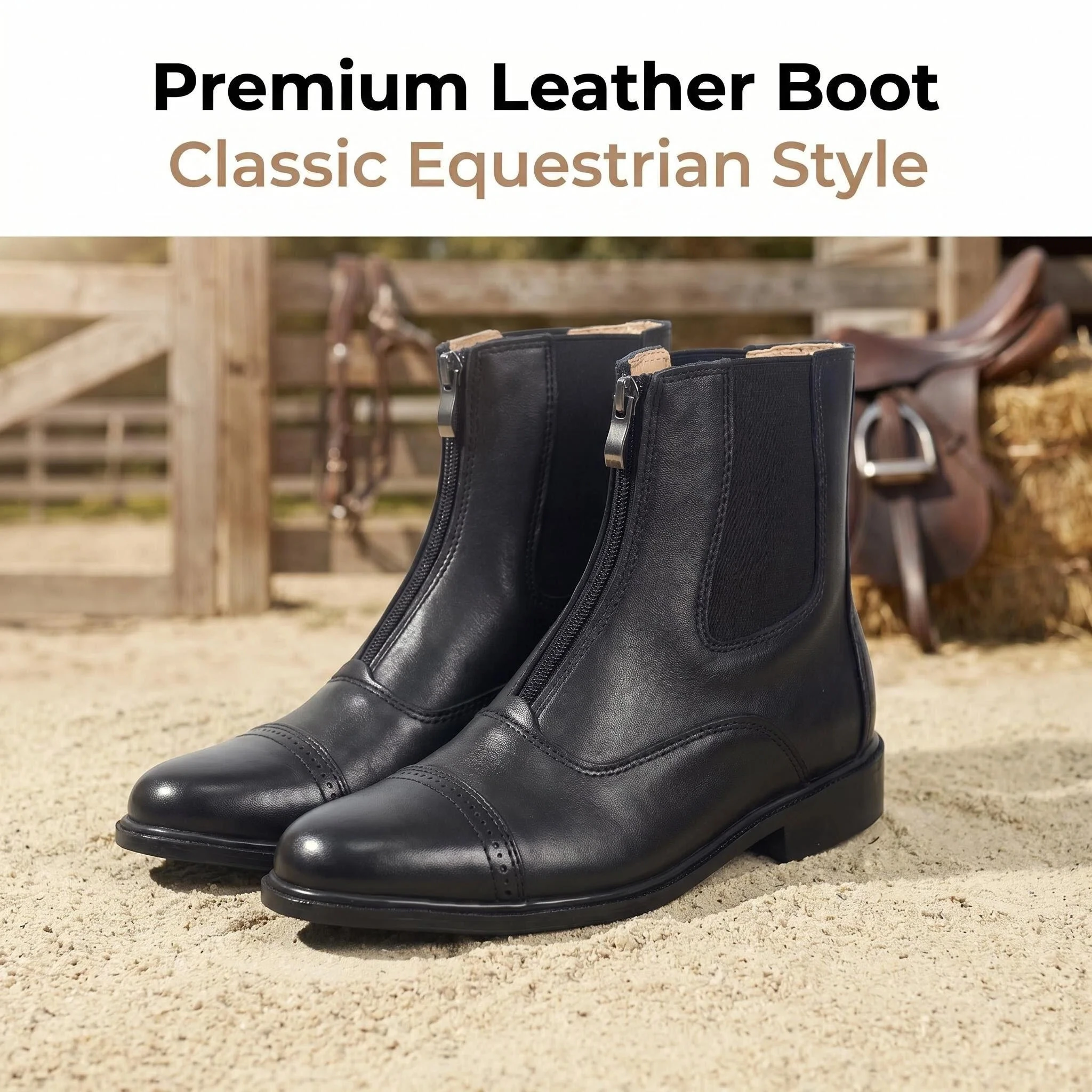 Fotografia 7: Botas de equitação para homens e mulheres, botas equestres, couro completo, alta qualidade, sapatos com zíper, perspectiva, cabeçada