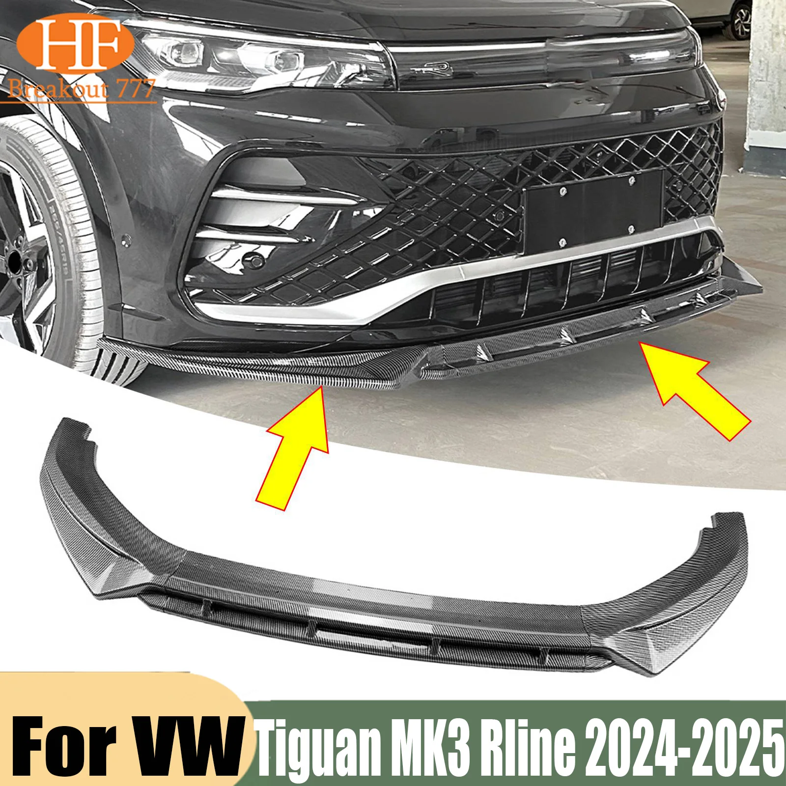 For VW Tiguan MK3 Rline 2024-2025 Car Front Bumper Diffuser Trim Spoiler Splitter ABS Body Modification Kits