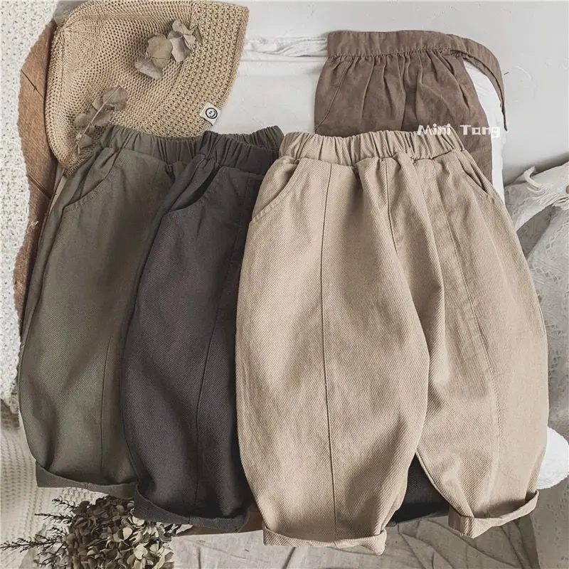 

New Boys' Spring and Autumn Pants Children's Versatile Fashion Casual Pants Pressed Line Solid Color Loose Long Pants