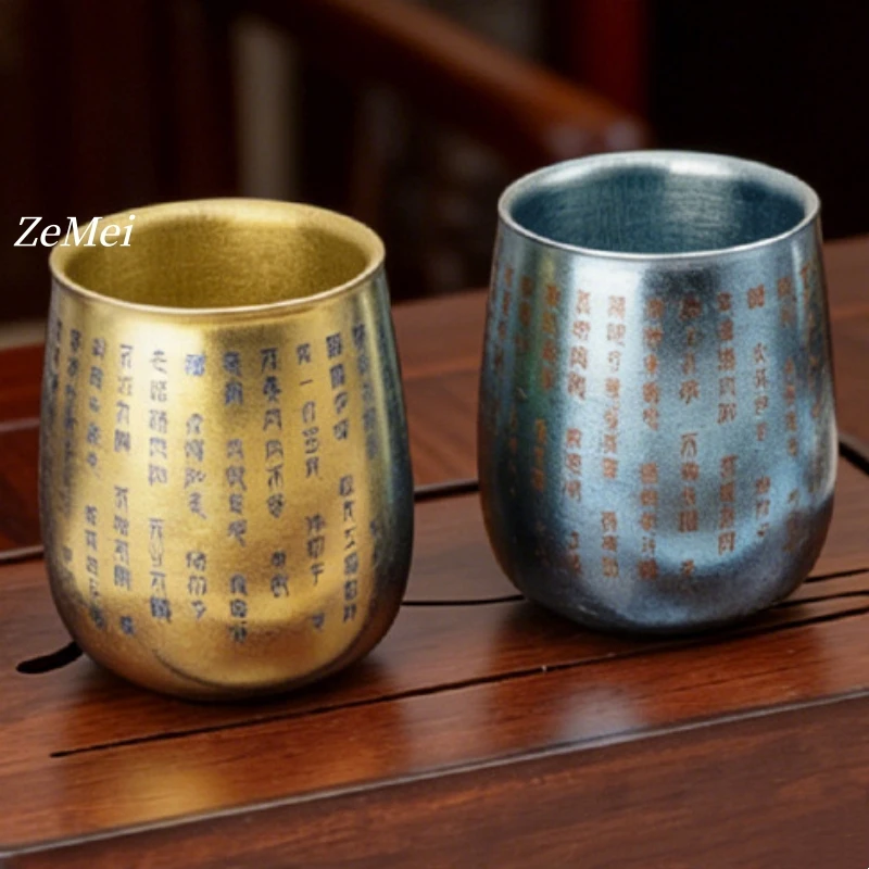 1Pcs Pure Titanium Double-Wall Coffee Mug,Laser-engraved Text Water Cup Silver-Gray Drinking Office Tea Mug Exquisite Coffee Cup
