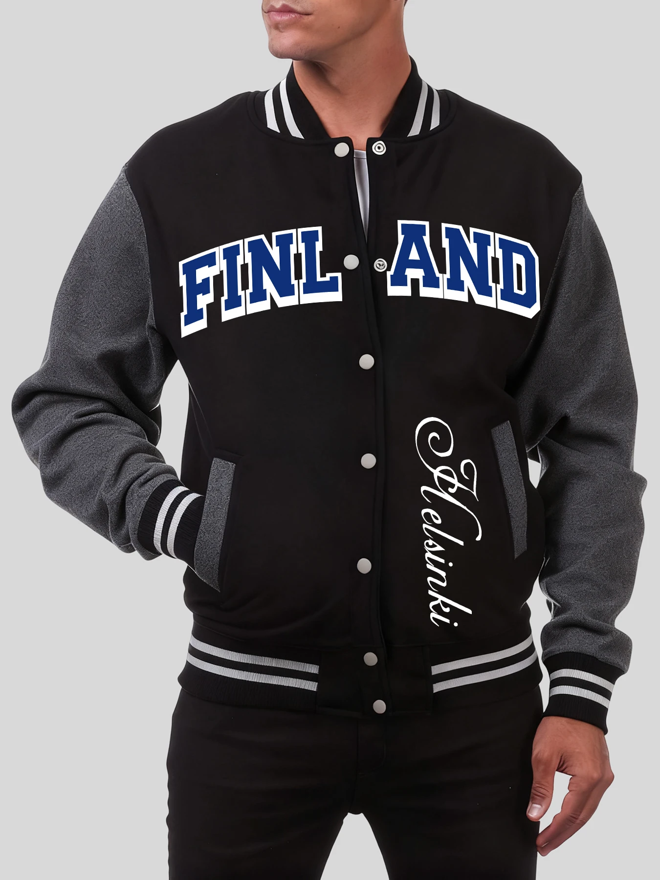 

Мужская куртка с национальным буквенным принтом Финляндии, модная флисовая бейсбольная майка на пуговицах, уличная одежда, винтажная свободная одежда, индивидуальное пальто