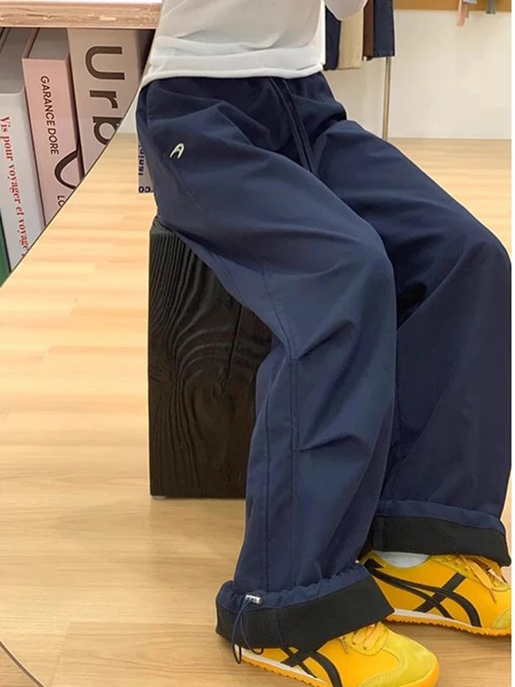 

Мужские брюки в стиле ретро, американский синий цвет, осенне-зимние, широкие, прямые, с драпировкой, рабочие, на подкладке, спортивные, повседневные, длинные...