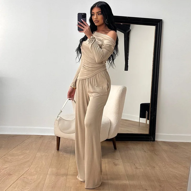 

Nice Autumn Winter Women Jumpsuits New Streetwear Fashion Long Sleeves Slant Collar Jumpsuits Casual Slim Solid Sexy Knitted Clo