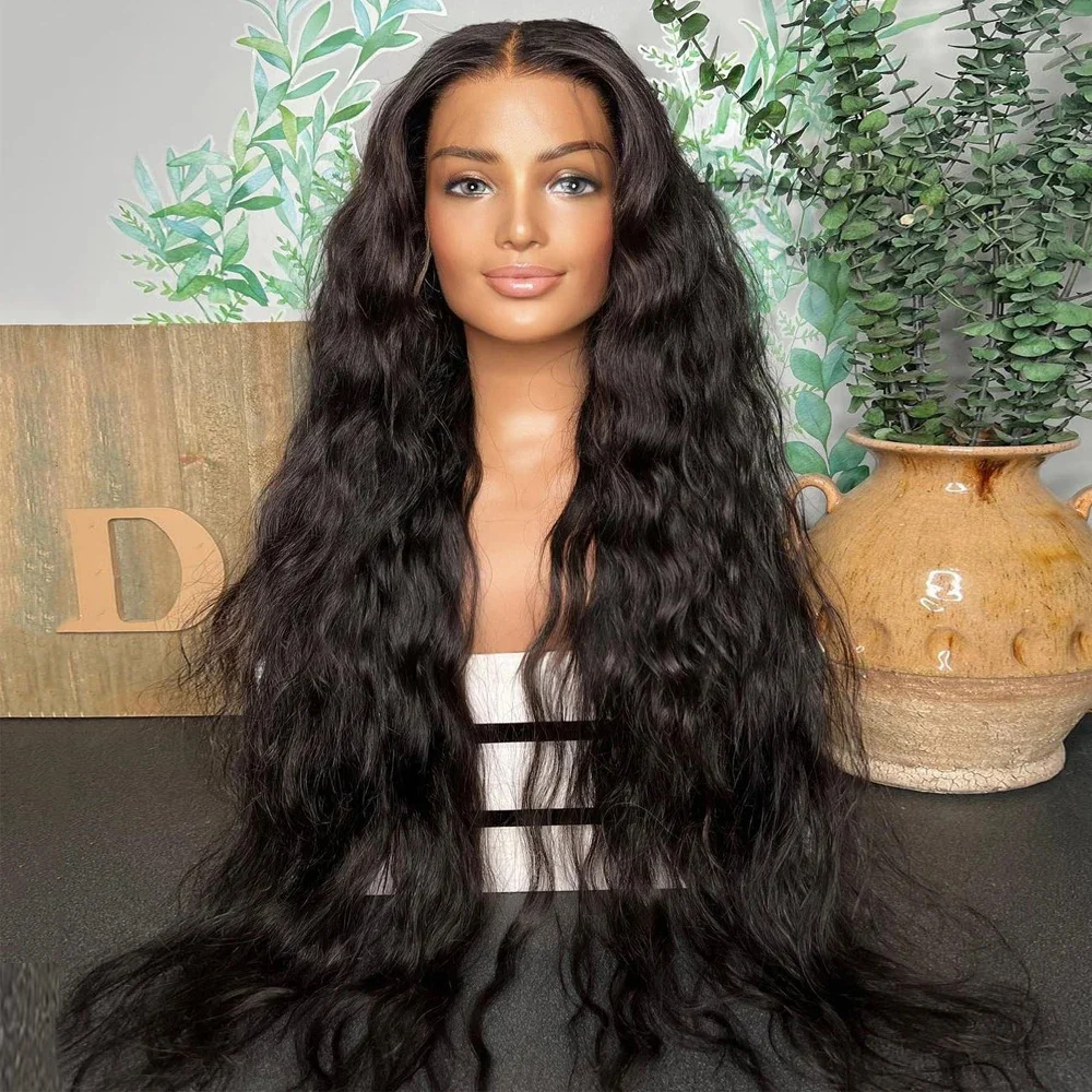 Soft 26Inch Long Glueless Black Natural Wave 180Density Lace Front Wig For Black Women With Baby Hair Preplucked Daily