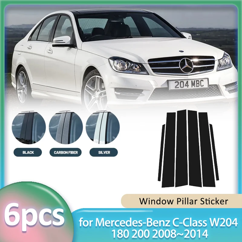 Window Trim Sticker for Mercedes-Benz C-Class W204 180 200 2008~2014 Car PC Material B C Pillar Post Cover Door Decal Accessorie