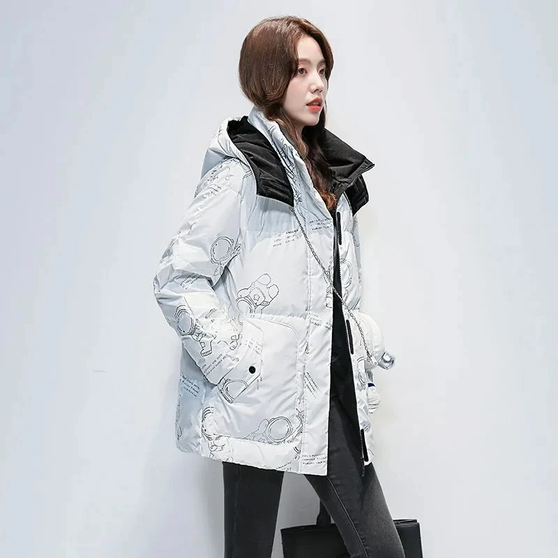 White Duck Down Jacket Womens Clothing 2024 New Long Winter Parka Korean Loose Thicken Down Coat Hooded Female Outerwear