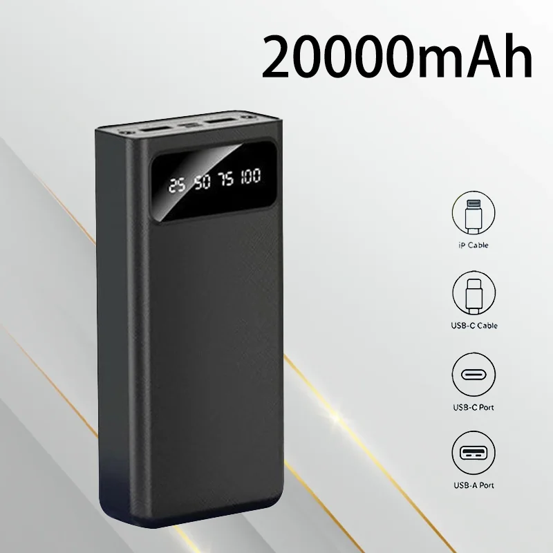 

Портативный внешний аккумулятор с LED-подсветкой, большой емкостью, четырехпроводным подключением, 30000 мАч, длительным временем автономной работы