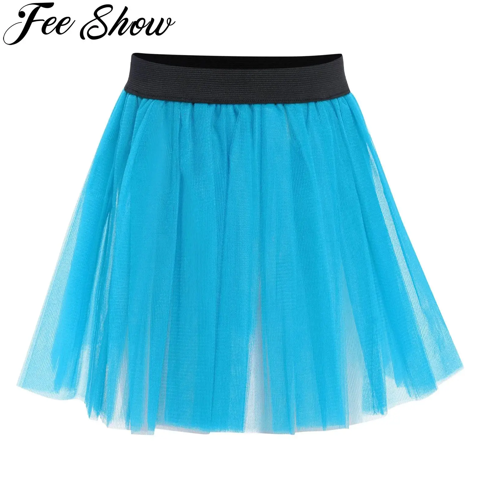 Kids Girls Layered Ballet Tutu Skirt Elastic Waistband Tulle Skirts Ballerina Dance Gymnastics Yoga Training Performance Costume