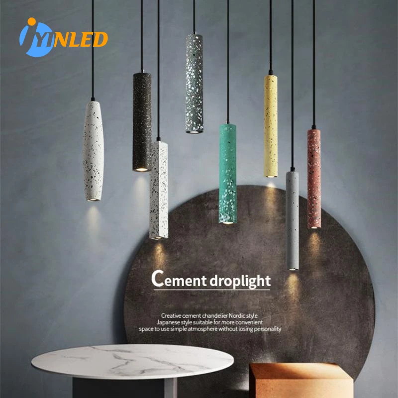 

Industrial Cement Pendant Light Indoor Modern LED Chandelier Long Droplight Kitchen Dining Bedroom Hanging Lamp Cafe Bar Lamp