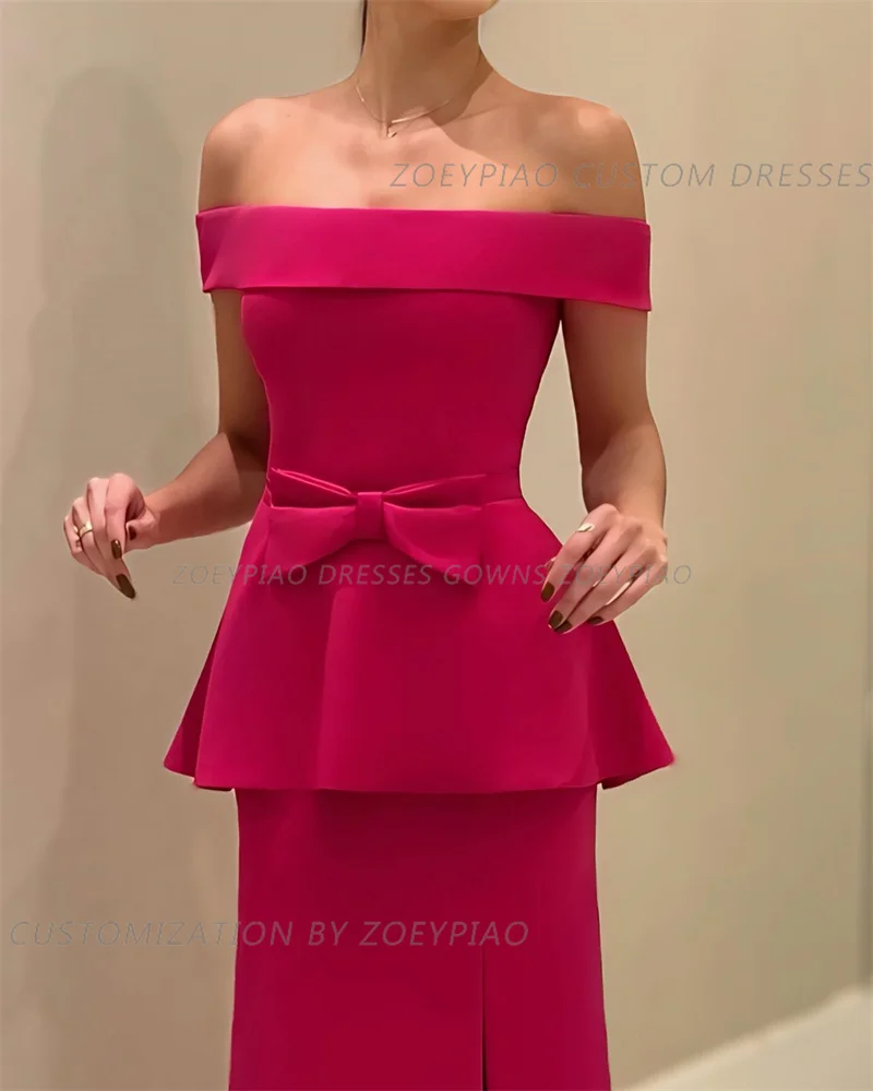 Formal Fuschia Dress Off Shoulder Party Dress Side Slit Strapless For Wedding Casual Special Occasion Dress Robe Soirée 2024