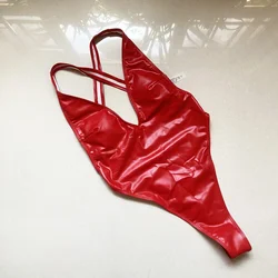 Sexy PU Thong One Piece Swimsuit for Women Push Up High Waisted Bathing Suit Swimwear High Cut Out Monokini Beach Wear Bather