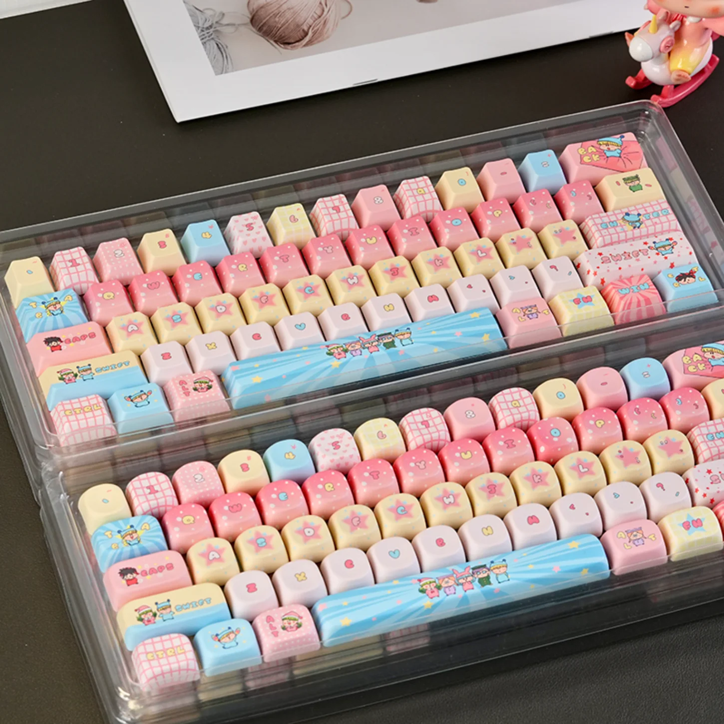 Magic Cat Keycap Set PBT 129 Key Cherry MOA Color Pink Suitable for 60/84/98/108 Mechanical Keyboard view 3
