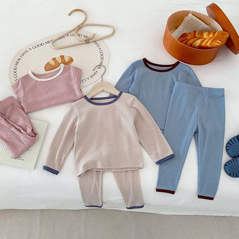 

2025 New Children's Home Clothing Autumn Girls Long Sleeved T-Shirt Bottom Shirt Boys Baby Pullover Long Pants Set 0-4 Years old
