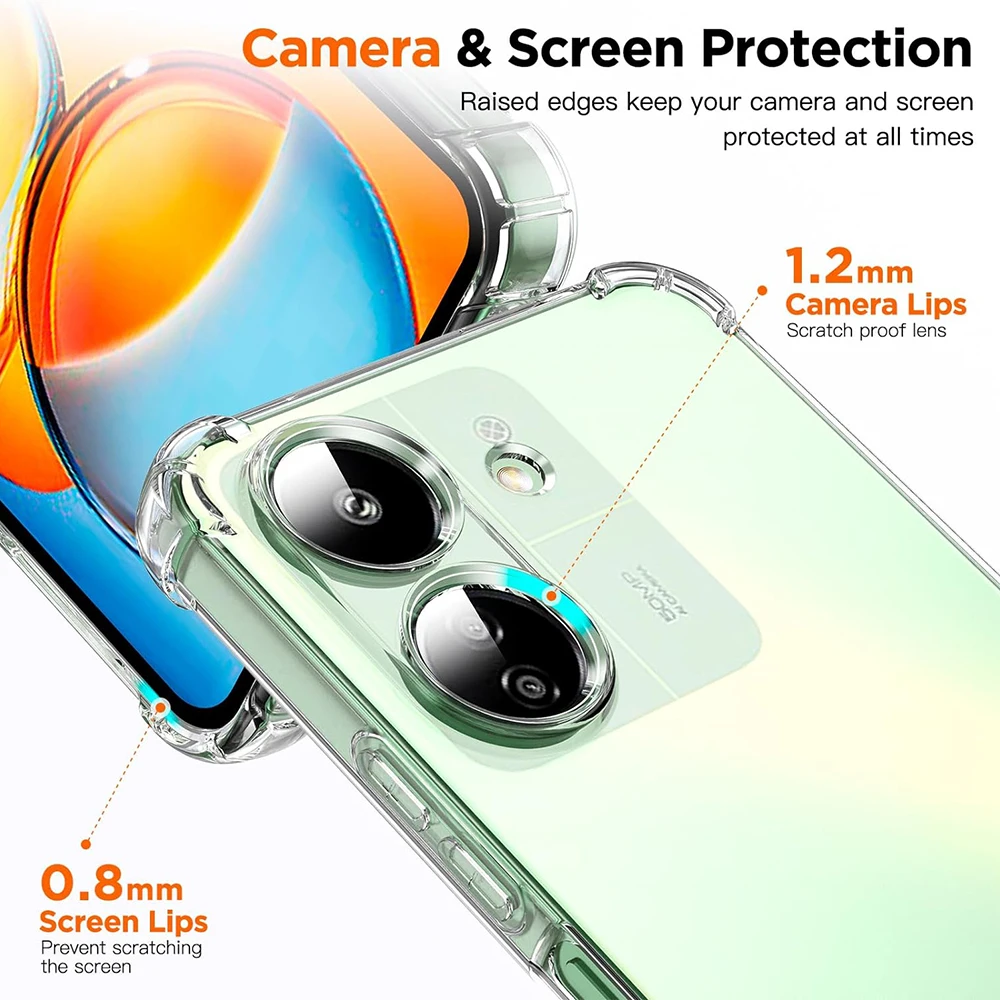 Shockproof Air Bag Clear Silicone Case For Xiaomi Redmi 13C 12C 13 4G 5G Ultra Thin Transparent Soft TPU Back Shell Fundas Coque