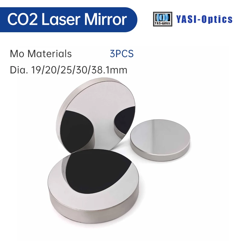 Yasi 3Pcs Mo Mirror Reflective Lens Diameter 19.05 20 25 30 38.1mm THK 3 5mm Molybdenum for CO2 Laser Engraving Cutting Machine