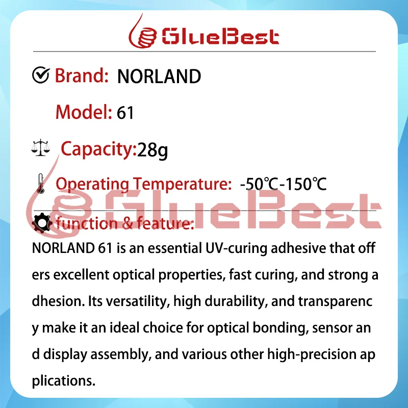 NORLAND 61, УФ-оптический агент для отверждения высокопроизводительного применения клейкой и покрытием, оригинальный продукт