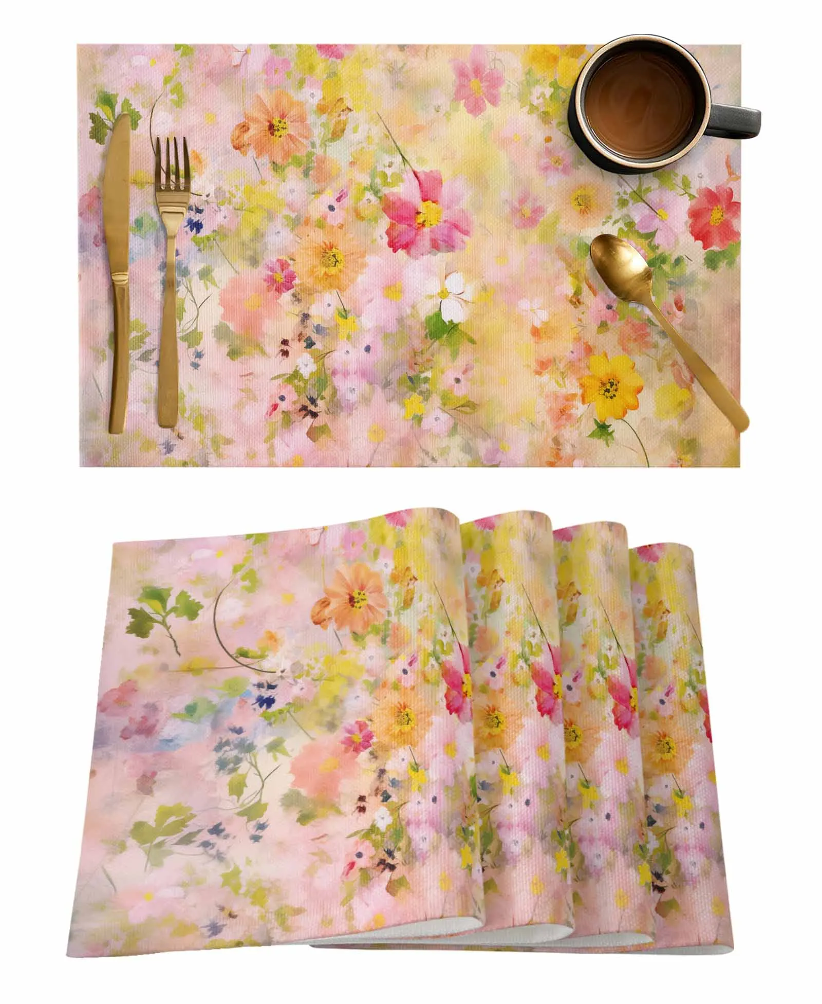 Spring Flowers Oil Painting Abstract Placemat Wedding Party Dining Decor Linen Table Mat Kitchen Accessories Table Napkin