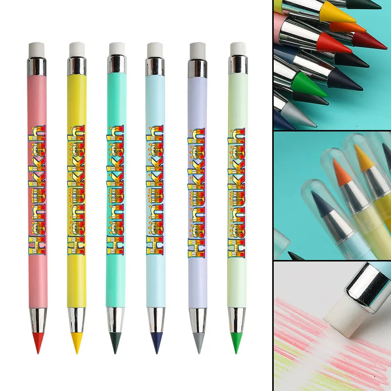 

12 pieces of Hanukkah element colored eternal pencils, Candlelight Festival office sketch pencils that don't need sharpening