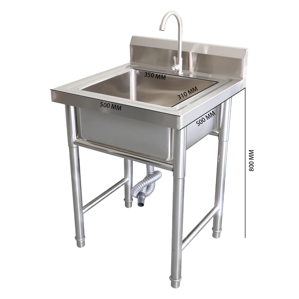 Fregadero de cocina de acero inoxidable, lavabo de un solo cuenco, hecho a mano, con grifo, para uso comercial en restaurante, precio barato