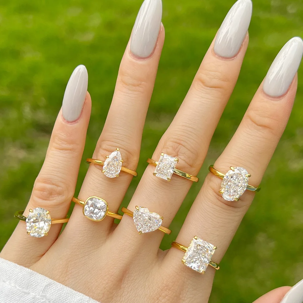 

S925 Silver Ring Sugar Cube Snowflake Cut Zircon Pigeon Egg Women's Ring