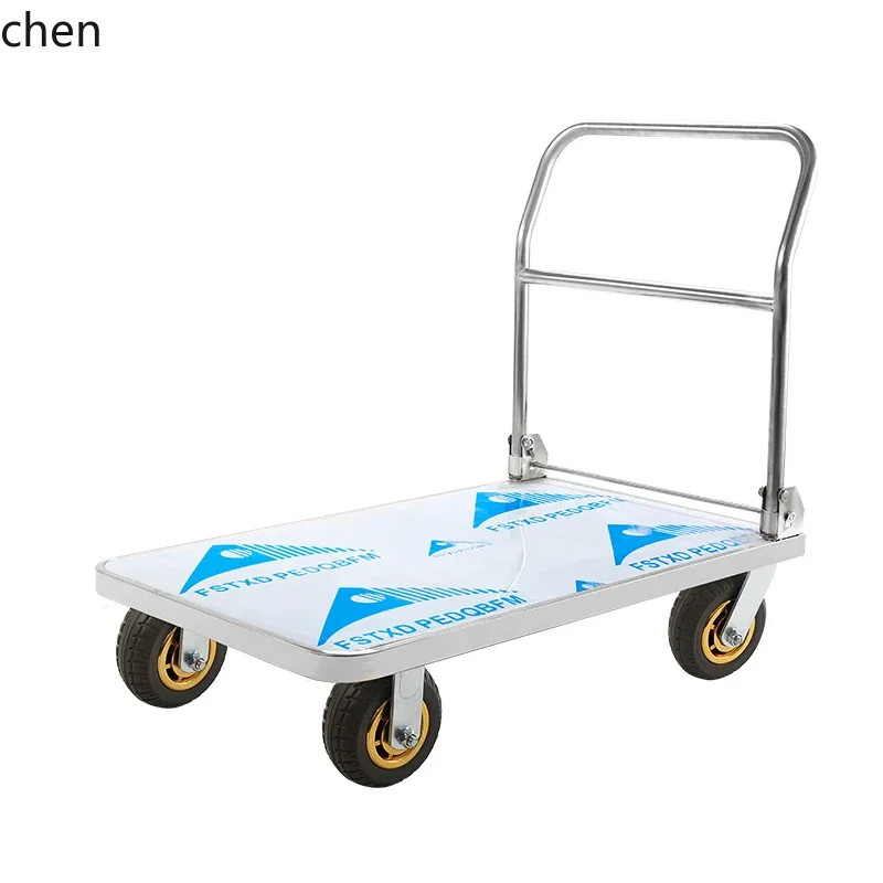 ZML Stainless Steel Flatbed Cart Silent Handcart Foldable Cargo Trolley