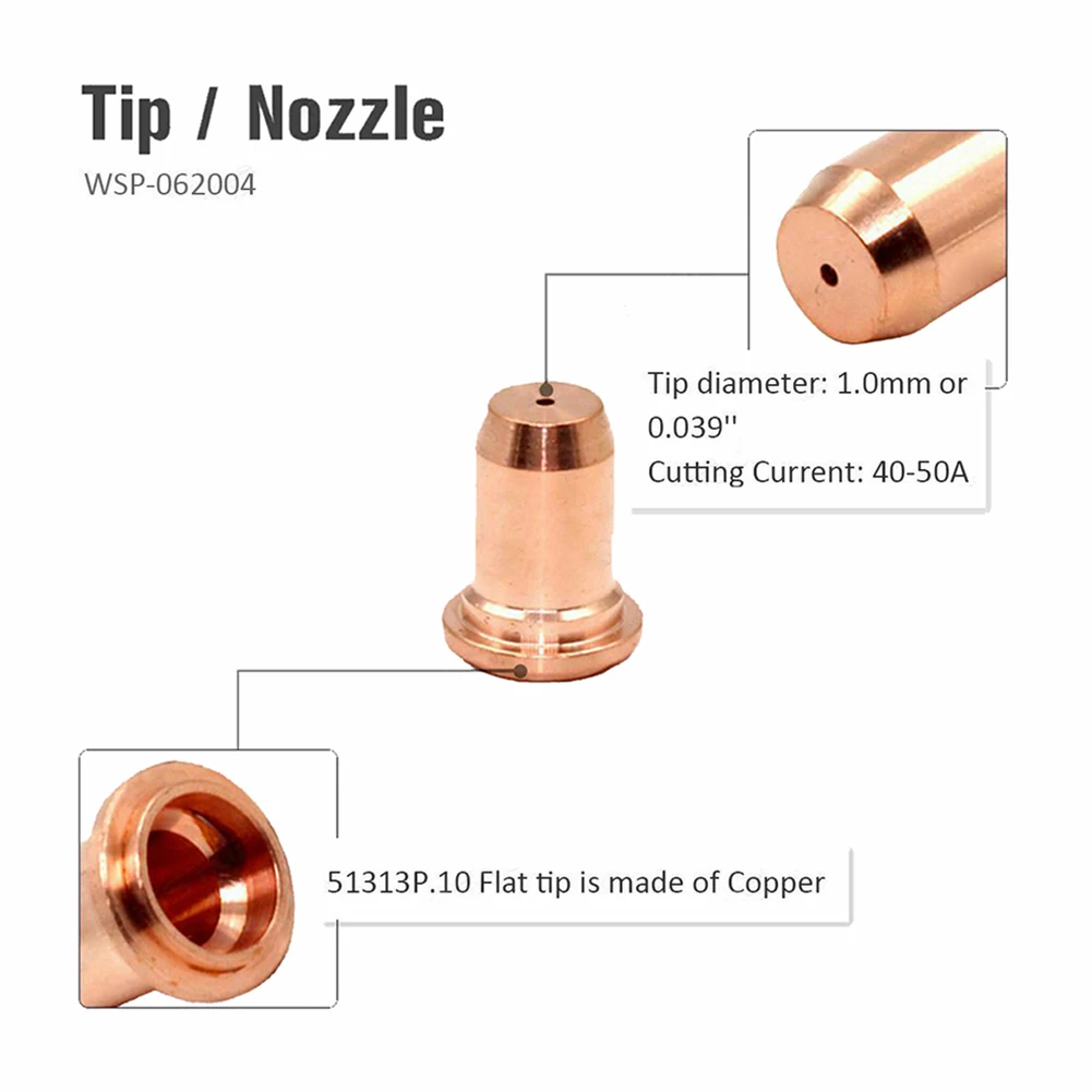 40 sztuk zestaw końcówek plazmowych 1.0mm 1.1mm elektroda 52582 dla PT60 PT40 IPT-40 palnik plazmowy 1.0mm dysza 51313P1.0 WSP- 061001