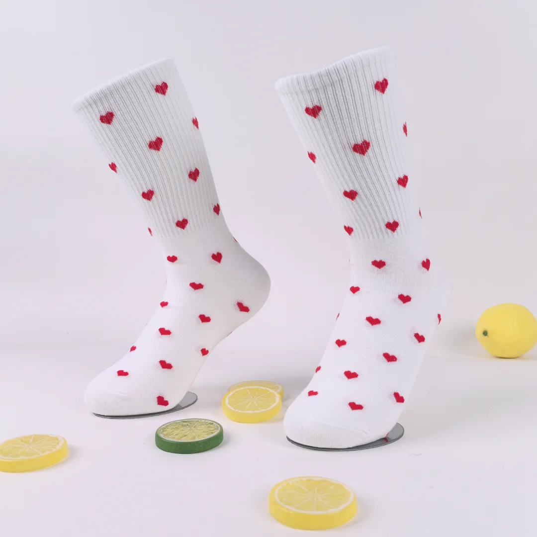 3/6 Paar mittelhohe Damensocken mit Herzmuster, einfach und bequem für alle Jahreszeiten