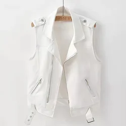 Women's Zipper Denim Sleeveless Vest Jean Jacket Fashion Waistcoat 2024New Summer Vest Coat Outwear White Coats S-5XL